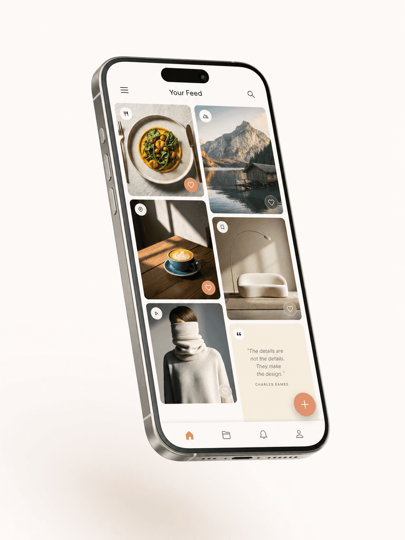 Nestly app showing a curated feed of saved content